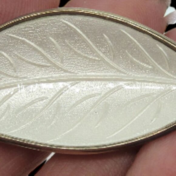 Denmark Sterling Silver 925 White Enamel Leaf Brooch Signed Brd. B Bjorklund - Picture 2 of 4
